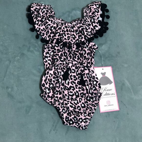NWTRare Editions Romper Infant Girls 6 months Pink BlackLeopard Print wTassels‎ - Picture 1 of 5